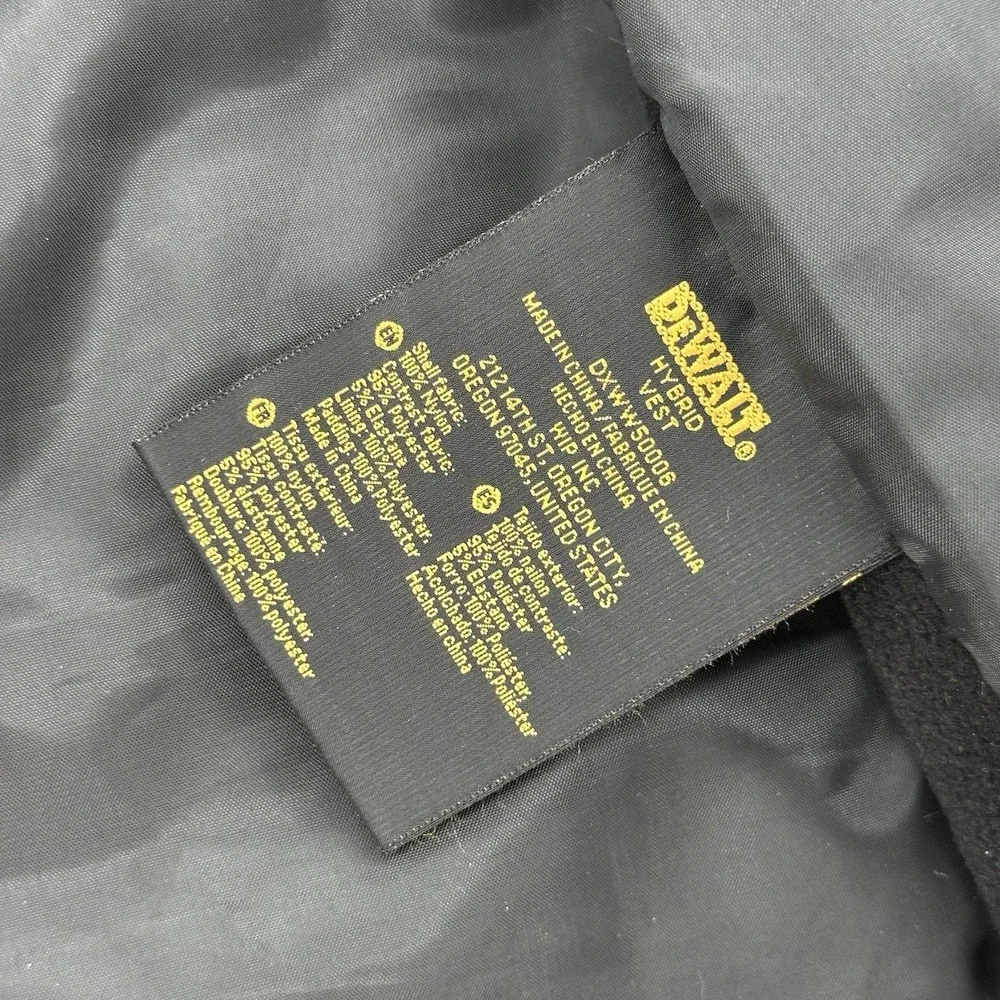 DEWALT Hybrid Vest Mens XLarge Black Quilted Softshell Full Zip